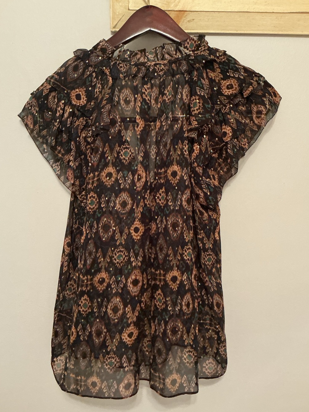 Ulla Johnson Elif Top - Onyx Sheer Silk & Metallic Flutter Sleeve Blouse Size 6 - Picture 7 of 13